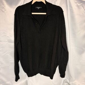 Saks Fifth Avenue Mens Black Cashmere Polo Sweater Long Sleeve $328 retail